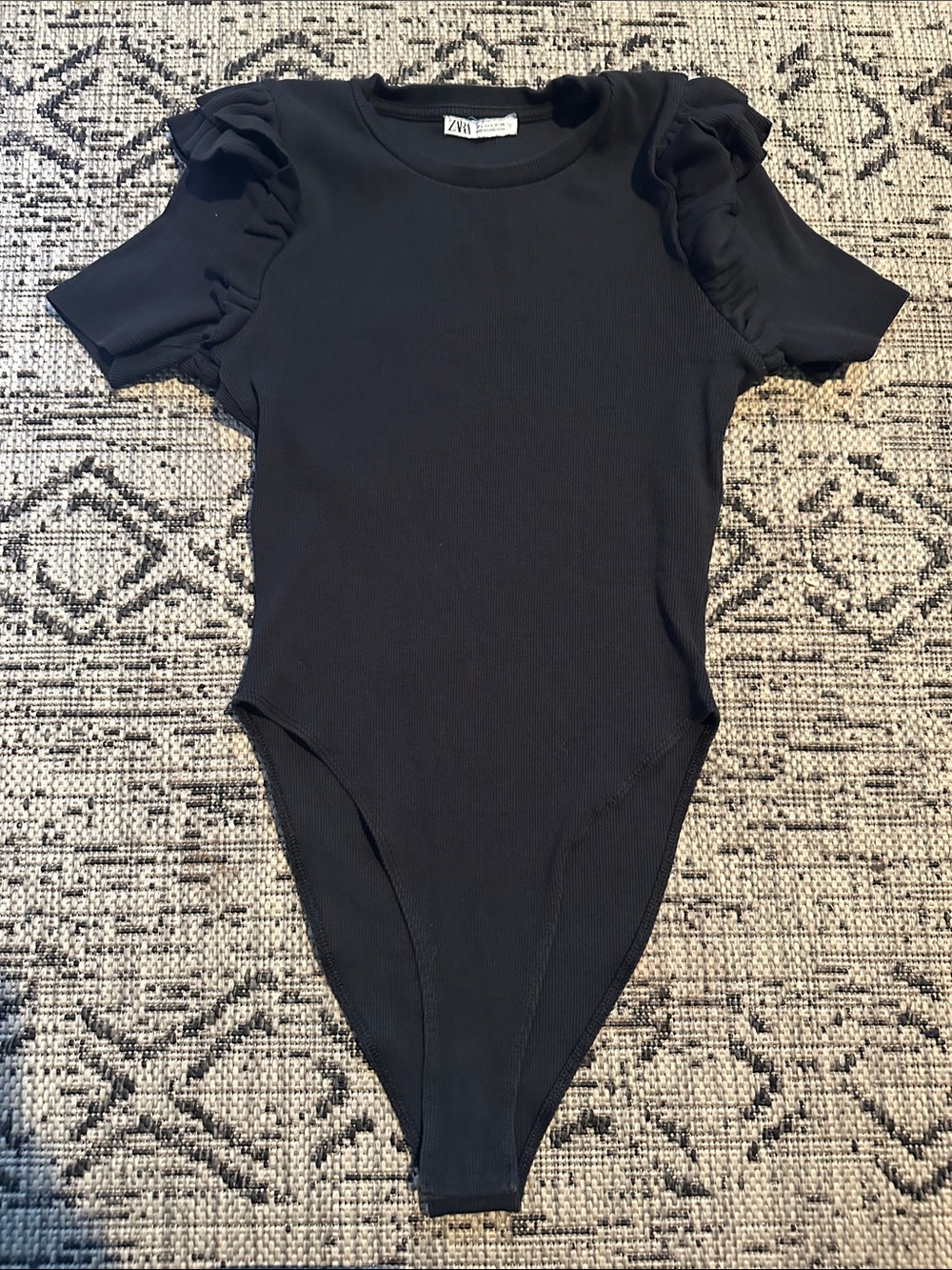 Zara Black Ruffle-Sleeve Bodysuit One-Piece